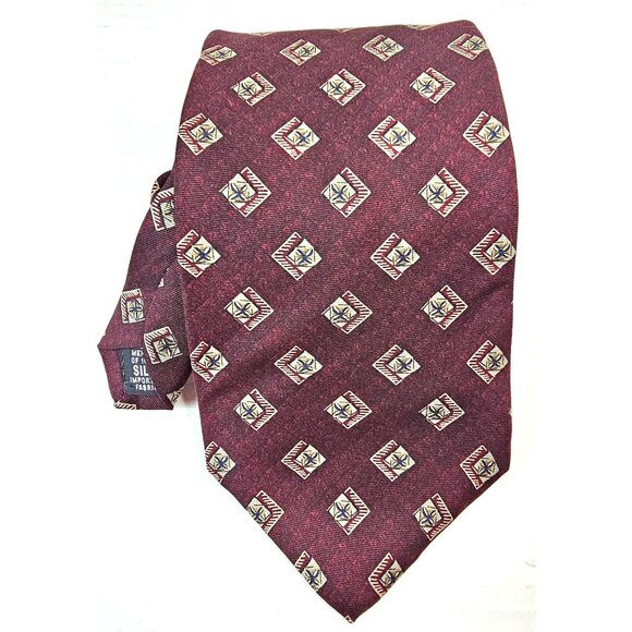 Bill Blass Burgundy Geometric Pattern Mens Tie 100% Silk Imported Fabric Mexico - Picture 1 of 6